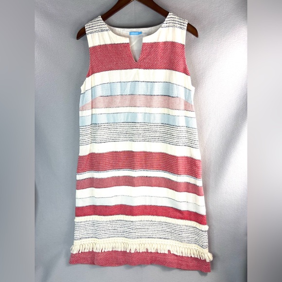 J. McLaughlin L Baja Style Woven Cotton Red and White Striped Mini Dress